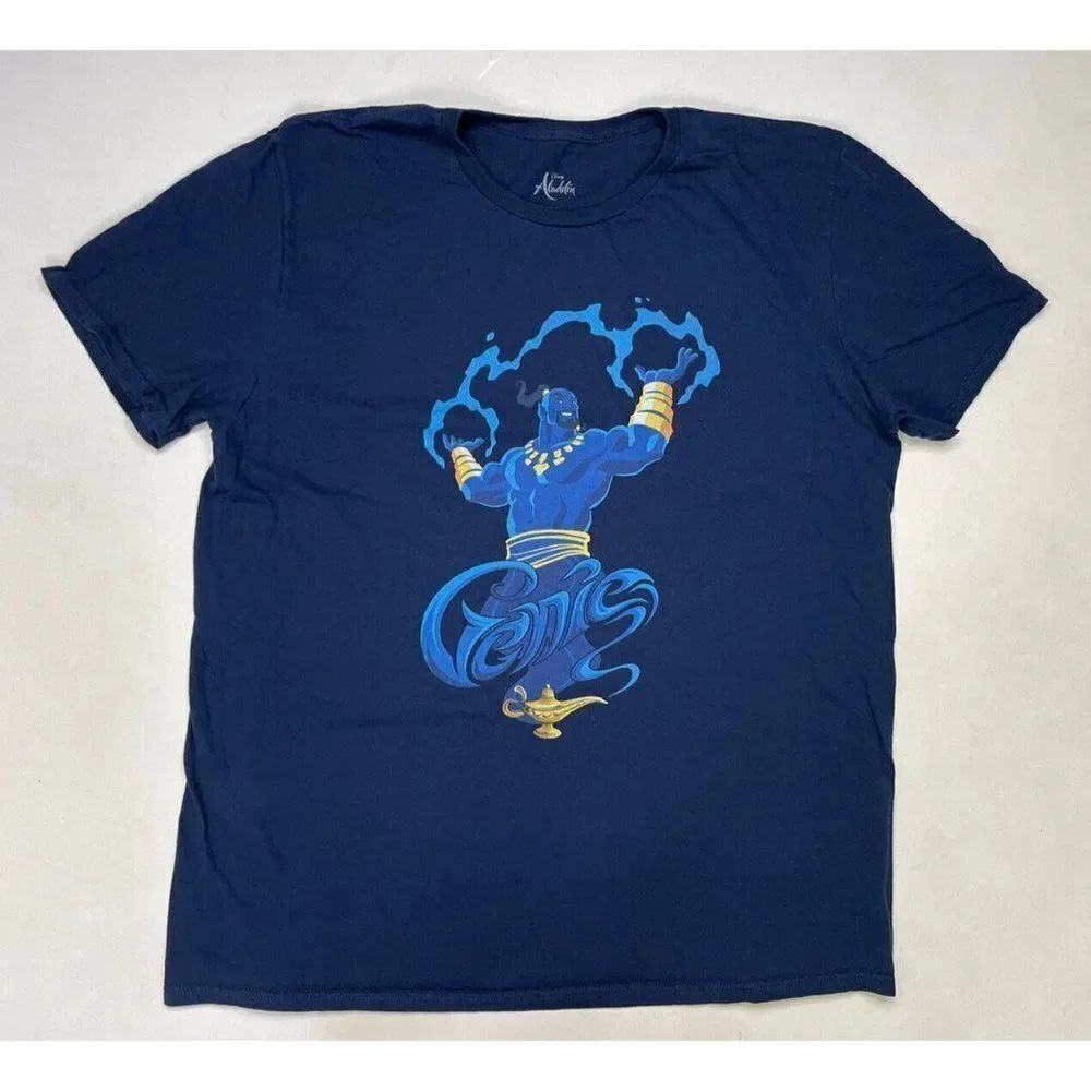Disney Aladdin Genie Movie Graphic T-shirt Men XL Blue Short Sleeve